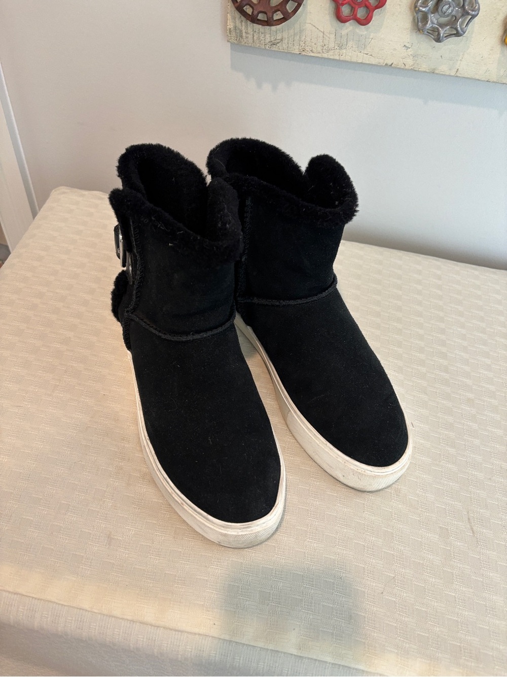 UGG Black Suede Faux-Fur Ankle Sneaker Boots